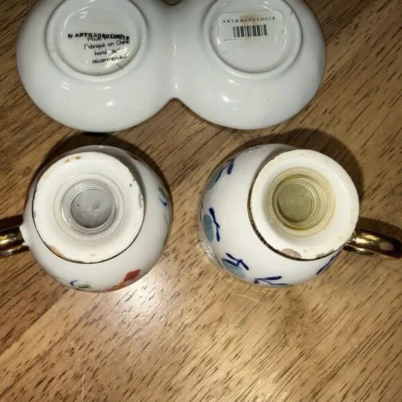 Anthropologie Tea Cups Salt & Pepper Shakers Floral Chintz Cottagecore Boho - Picture 10 of 12